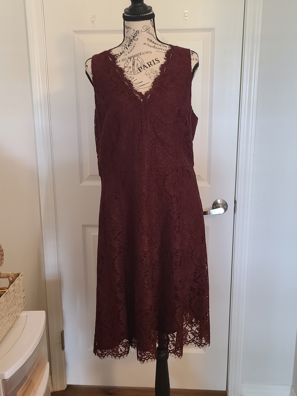 LOFT Lace V-Neck Midi Dress in Burgundy